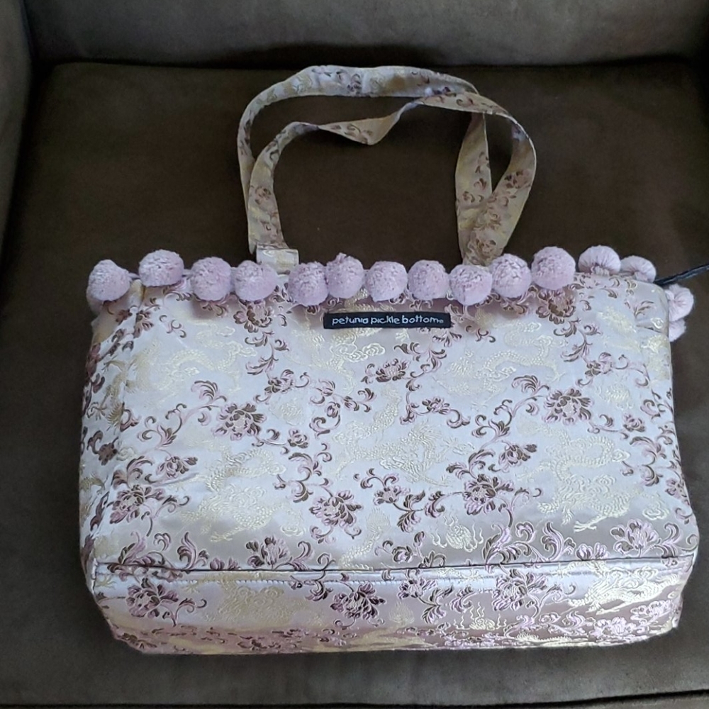 Silk Brocade Tote Bag with PomPoms - Picture 6 of 8